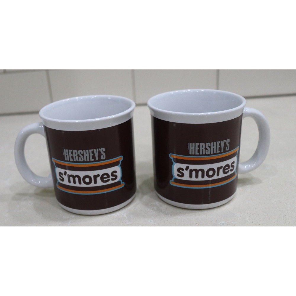 Hersheys Smores Coffee Mugs Set of 2 Galerie Chocolate Brown Ceramic Cups